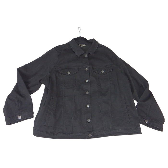 DG2 Diane Gilman Black Denim Trucker Jacket Plus Size 3X Solid Twill Outerwear0