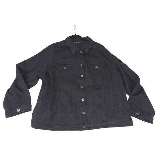 DG2 Diane Gilman Black Denim Trucker Jacket Plus Size 3X Solid Twill Outerwear0
