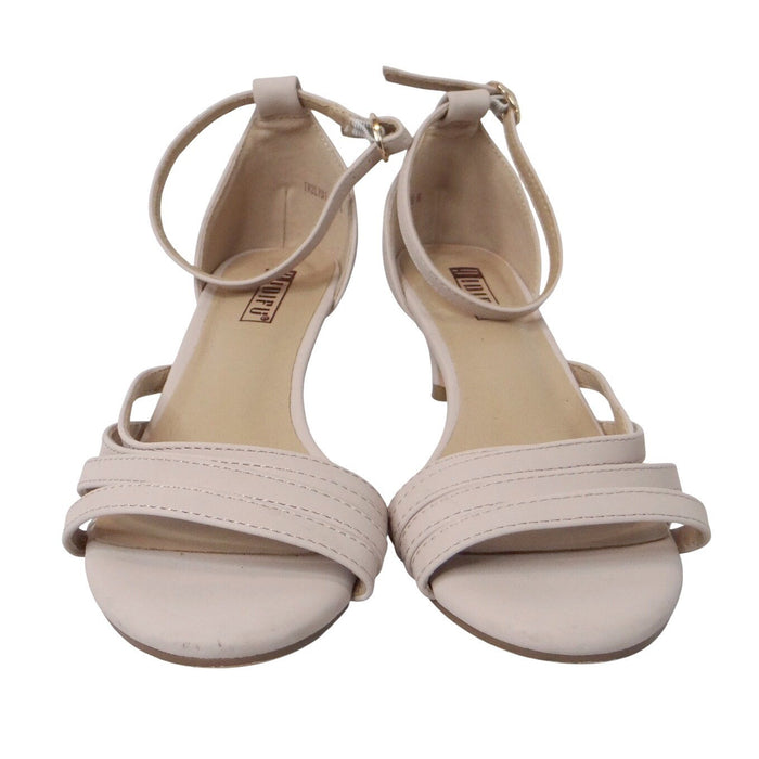 DIDIFU Women's Beige Strappy Kitten Heel Ankle Strap Sandals Size 60