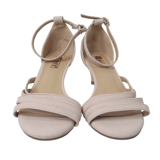 DIDIFU Women's Beige Strappy Kitten Heel Ankle Strap Sandals Size 60