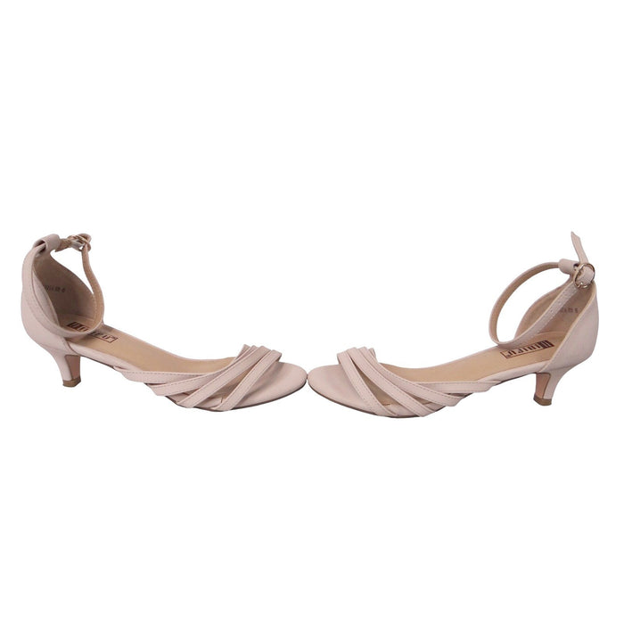 DIDIFU Women's Beige Strappy Kitten Heel Ankle Strap Sandals Size 63