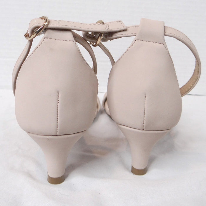 DIDIFU Women's Beige Strappy Kitten Heel Ankle Strap Sandals Size 65