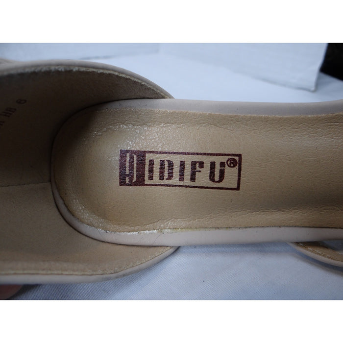 DIDIFU Women's Beige Strappy Kitten Heel Ankle Strap Sandals Size 67