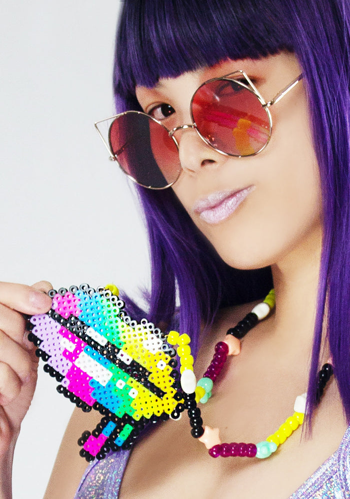 LASR Disko Kiss Lips Rave Kandi Necklace — front view
