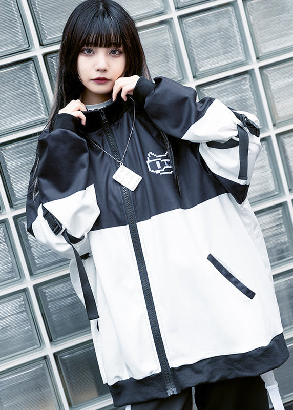 ACDC Rag Dot Cat Gamer Black White Oversized Jacket on model — front view