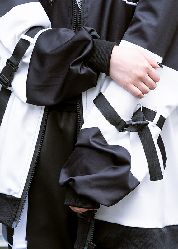 ACDC Rag Dot Cat Gamer Black White Oversized Jacket close-up of cyber tech nylon sleeve strip detail