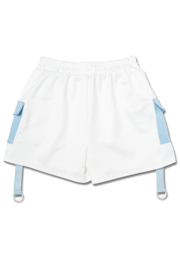 ACDC Rag Dot Cat Gamer White Blue Shorts in white with baby blue accents — back view