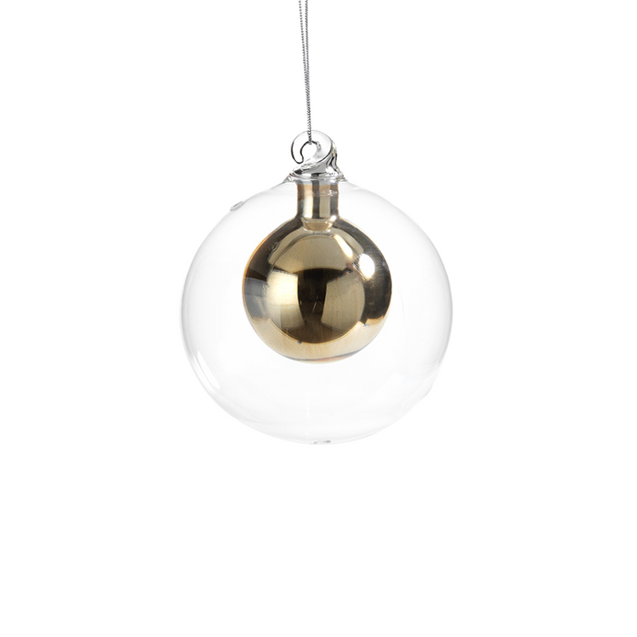 DOUBLE GLASS BALL ORNAMENT - GOLD - SMALL