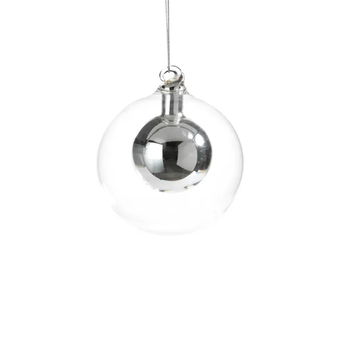DOUBLE GLASS BALL ORNAMENT- SILVER/ SMALL