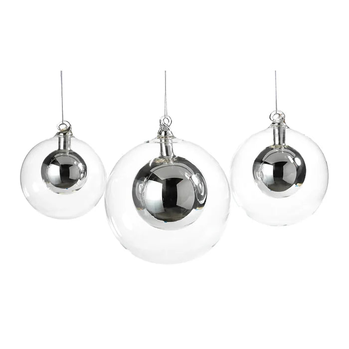 DOUBLE GLASS BALL ORNAMENT- SILVER/ SMALL