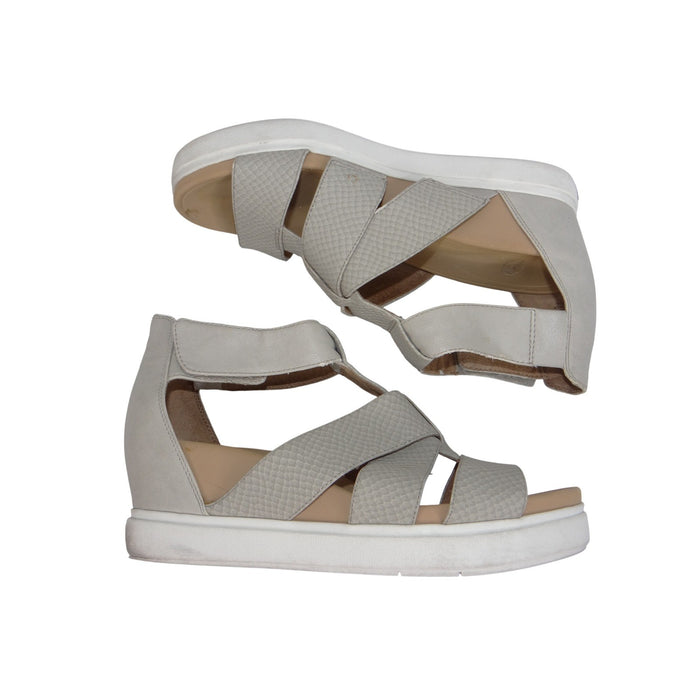 Dr. Scholl's Scramble Womens 10 Gray Snakeskin Wedge Platform Sandals Sporty0