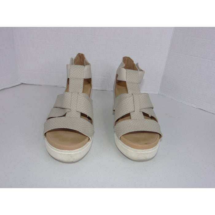 Dr. Scholl's Scramble Womens 10 Gray Snakeskin Wedge Platform Sandals Sporty4