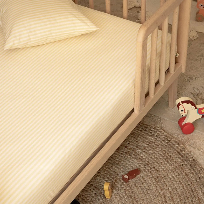 Drap-housse pour lit bébé en coton bio  Kadolis - Rayé jaune