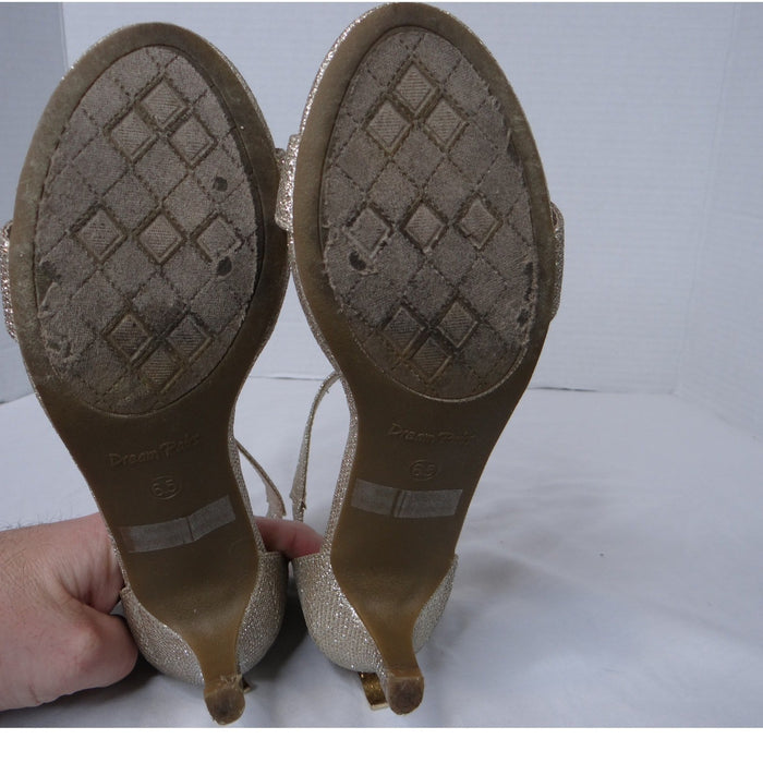 Dream Pairs Women Gold Glitter Ankle Strap Stiletto Heels Dress Shoes Size 6.54