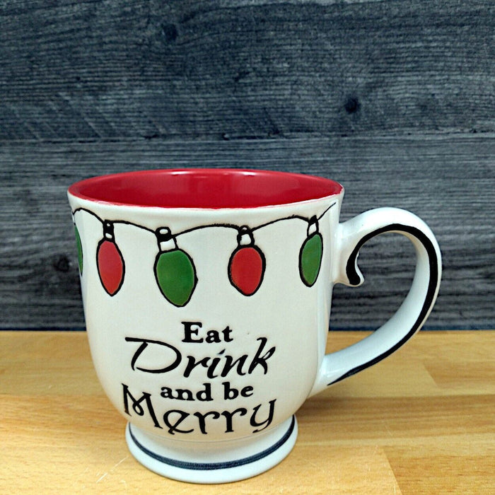 Eat Drink & Be Merry Holiday Mug 17oz 455ml Embossed Christmas Tea Cup Blue Sky