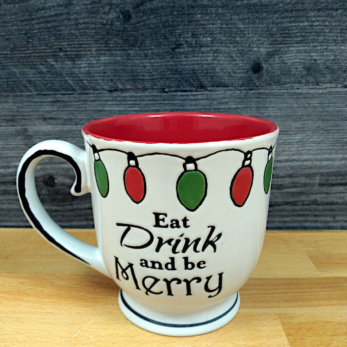 Eat Drink & Be Merry Holiday Mug 17oz 455ml Embossed Christmas Tea Cup Blue Sky