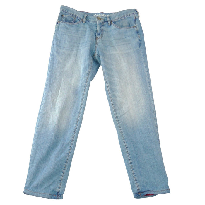 Eddie Bauer Womens P8 Light Wash Flannel Lined Boyfriend Relaxed Jeans0