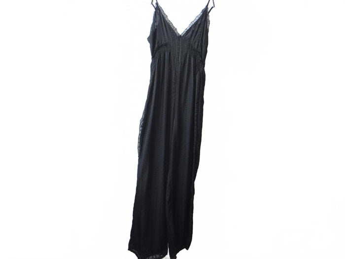 Elegant Black Lace Trimmed Jumpsuit   size 40