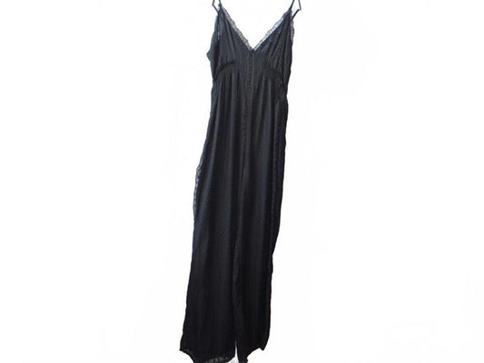 Elegant Black Lace Trimmed Jumpsuit   size 40