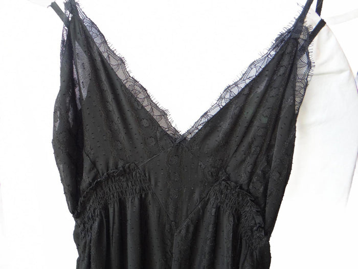 Elegant Black Lace Trimmed Jumpsuit   size 41