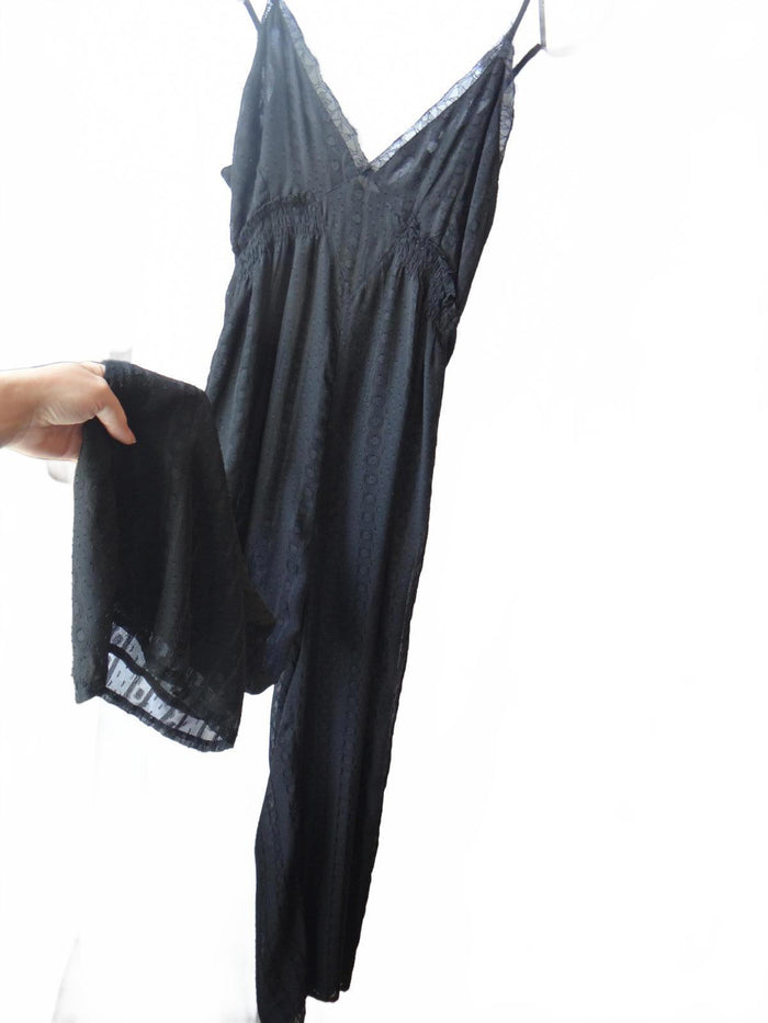 Elegant Black Lace Trimmed Jumpsuit   size 43