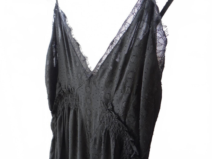 Elegant Black Lace Trimmed Jumpsuit   size 44