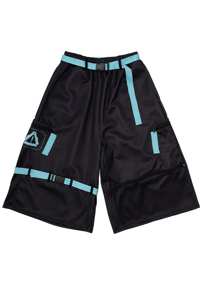 Error Code Cyberpunk Tech Black Blue Capri Cargo Pants
