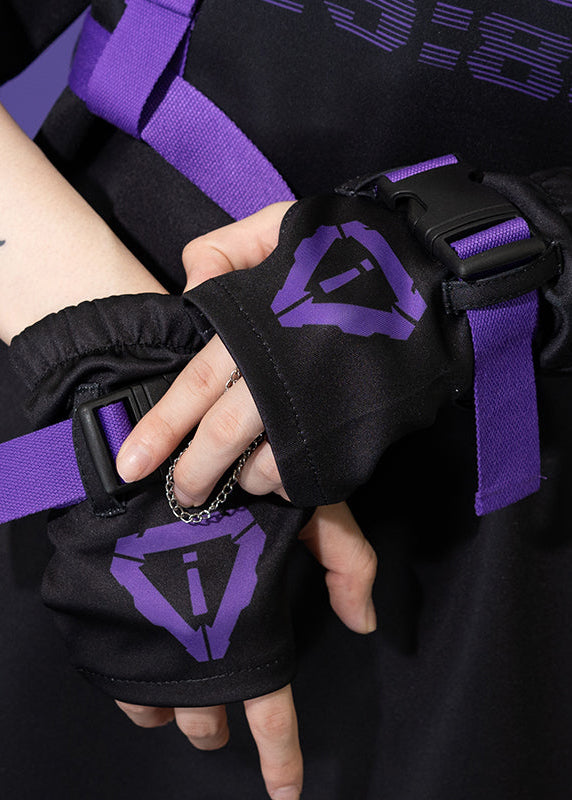 ACDC Rag Error Code Cyberpunk Tech Black Purple Arm Warmer — model view 2