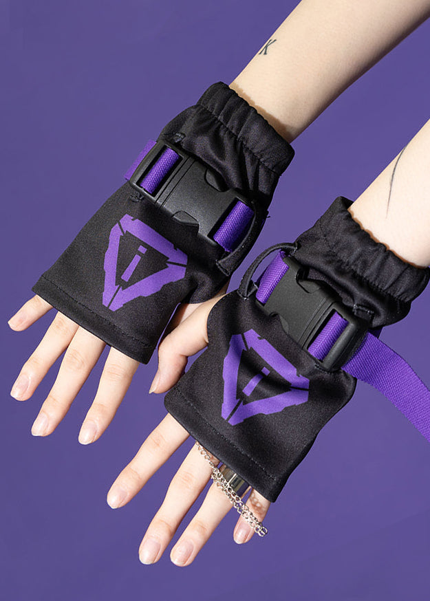 ACDC Rag Error Code Cyberpunk Tech Black Purple Arm Warmer — model view