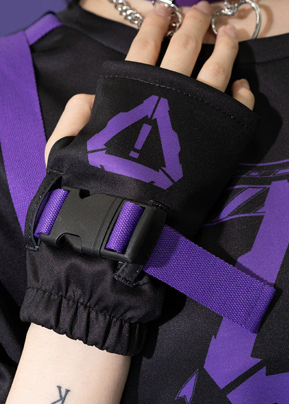 ACDC Rag Error Code Cyberpunk Tech Black Purple Arm Warmer — detail shot