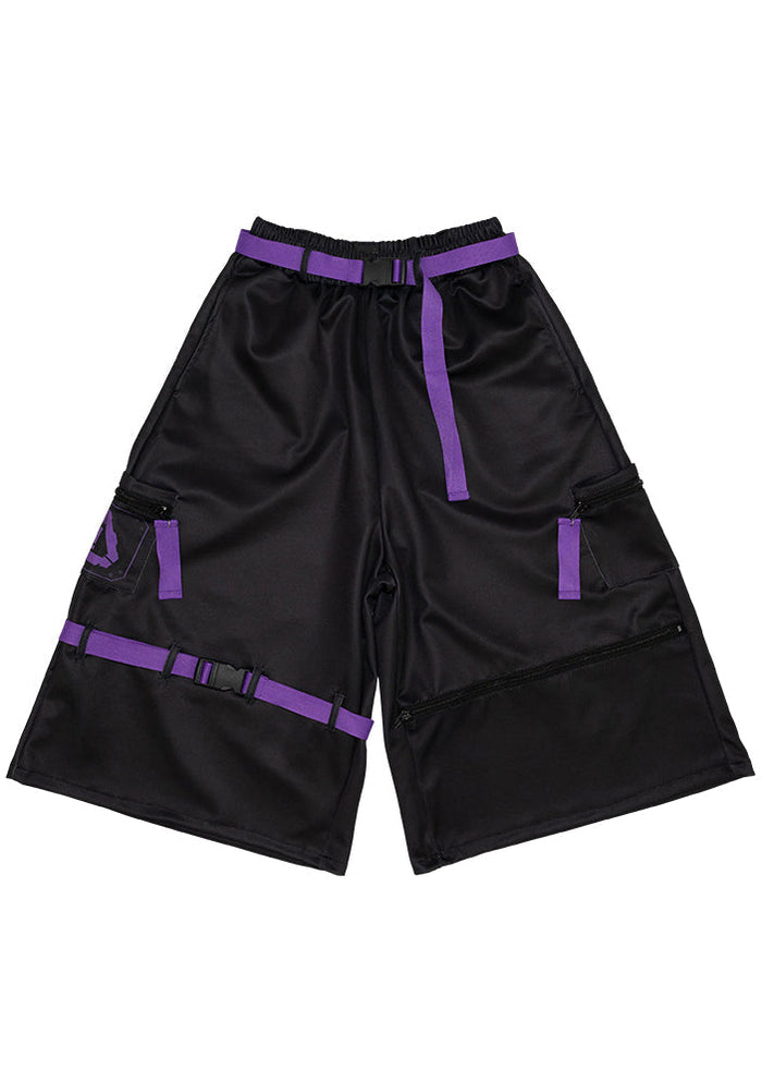 ACDC Rag Error Code Cyberpunk Tech Black Purple Capri Cargo Pants — front view