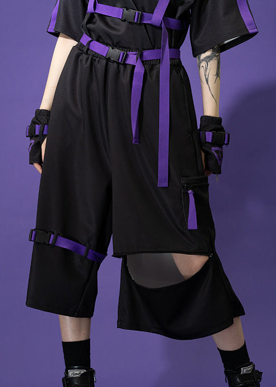 ACDC Rag Error Code Cyberpunk Tech Black Purple Capri Cargo Pants — model view