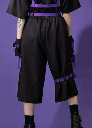 ACDC Rag Error Code Cyberpunk Tech Black Purple Capri Cargo Pants — model back view