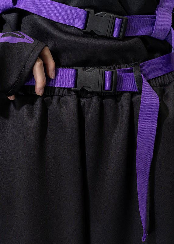 ACDC Rag Error Code Cyberpunk Tech Black Purple Capri Cargo Pants — detail shot