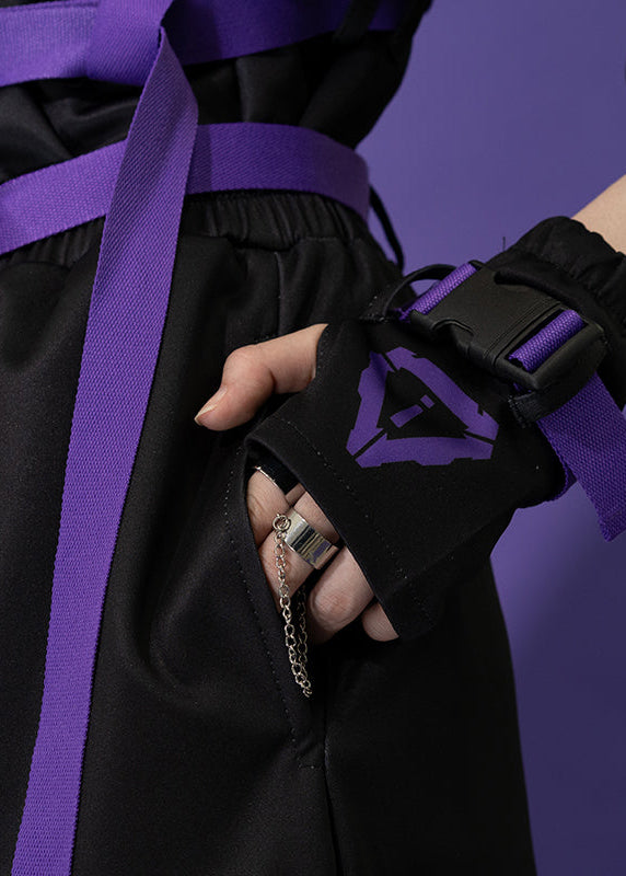 ACDC Rag Error Code Cyberpunk Tech Black Purple Capri Cargo Pants — detail shot 2