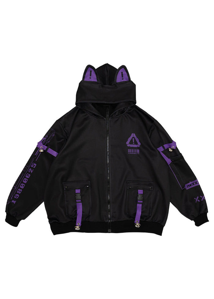Error Code Cyberpunk Tech Oversized Black Purple Jacket