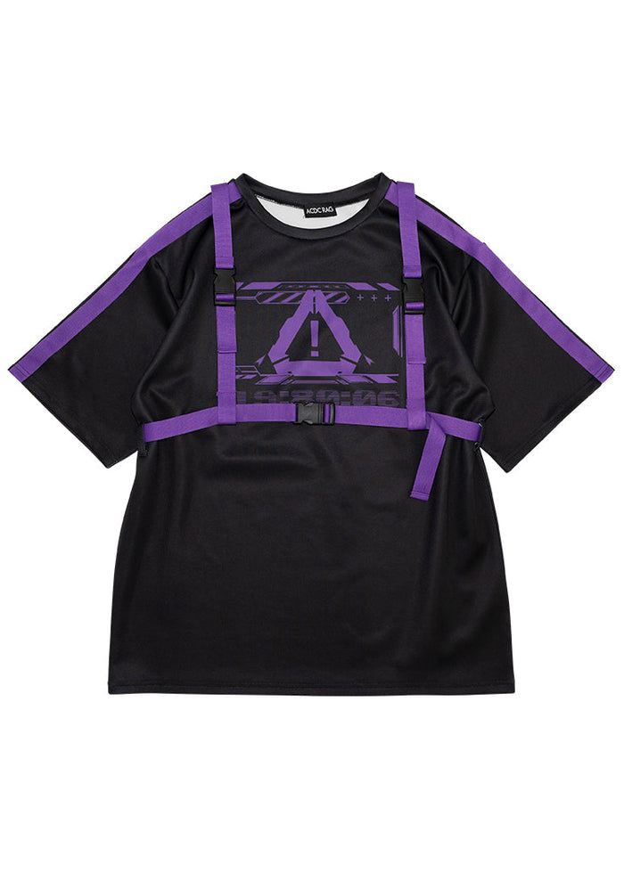 ACDC Rag Error Code Cyberpunk Tech Oversized Black Purple Tee — front view