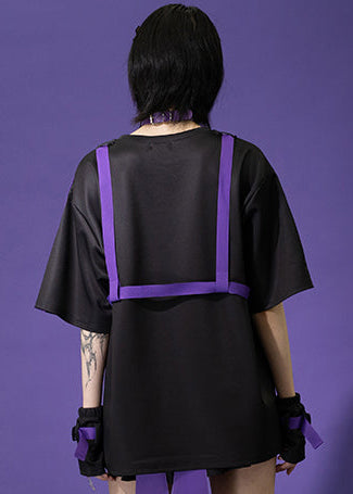 ACDC Rag Error Code Cyberpunk Tech Oversized Black Purple Tee — model back view