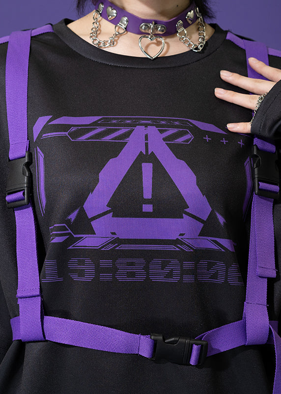 ACDC Rag Error Code Cyberpunk Tech Oversized Black Purple Tee — detail shot