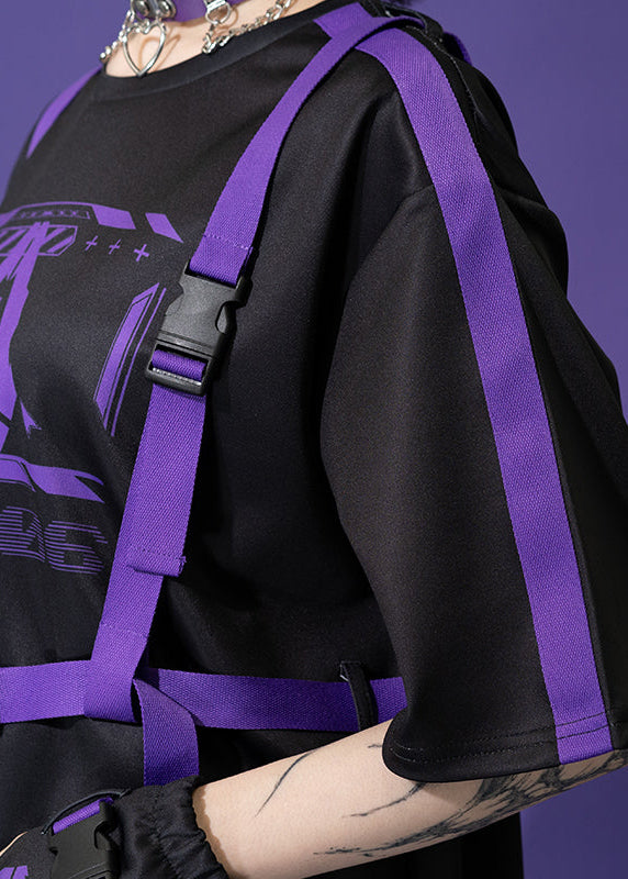 ACDC Rag Error Code Cyberpunk Tech Oversized Black Purple Tee — detail shot 3