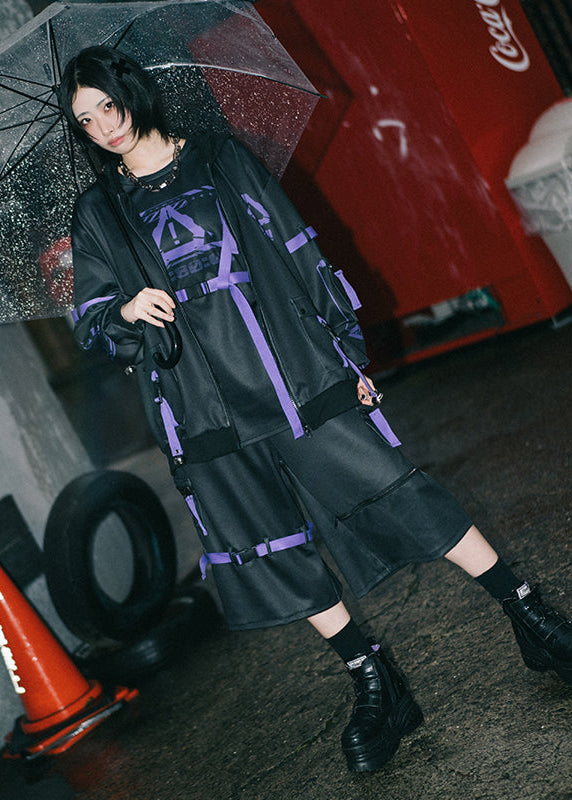 ACDC Rag Error Code Cyberpunk Tech Oversized Black Purple Tee — model view 2