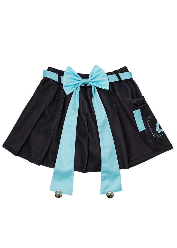 Error Code Cyberpunk Tech Pleated Black Blue Skirt