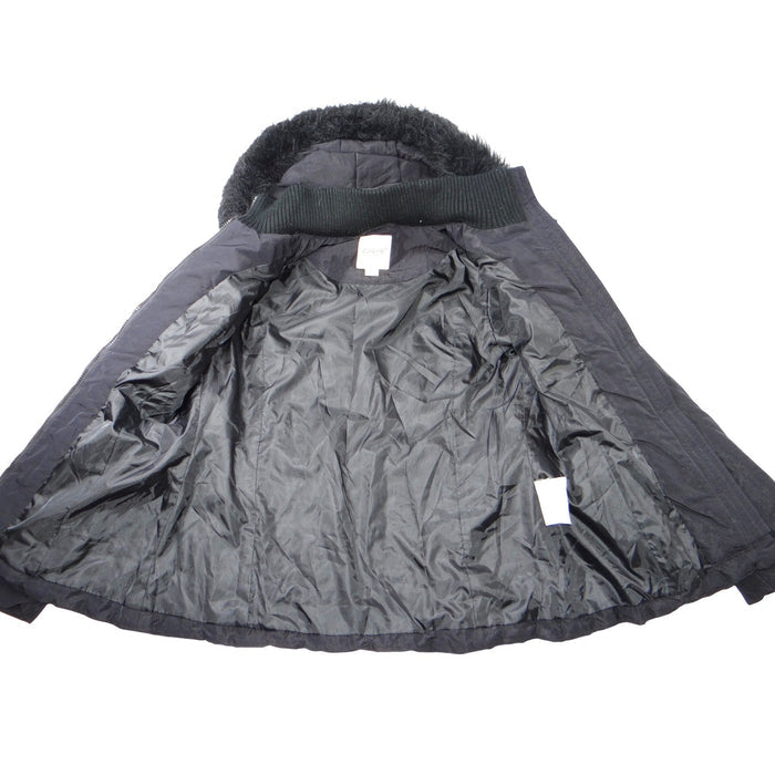 Esprit Black Faux Fur Trim Hooded Belted Winter Jacket Coat Women Size L1