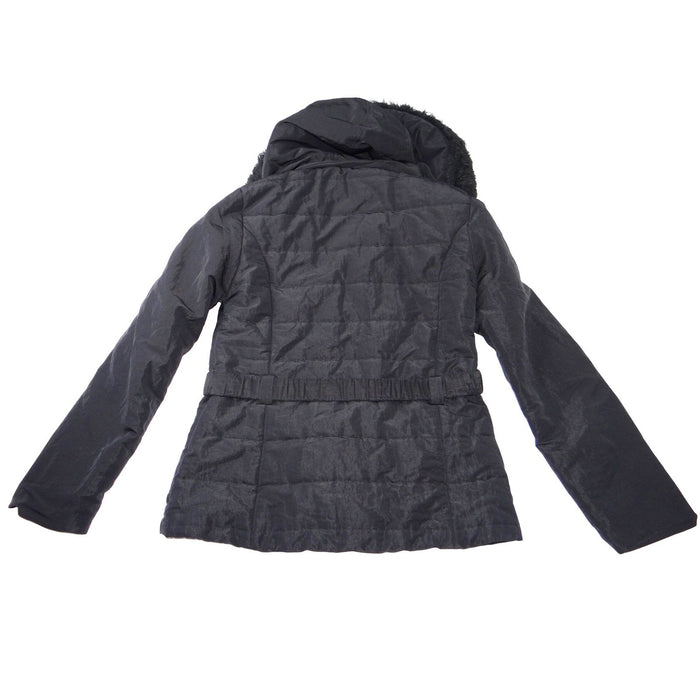 Esprit Black Faux Fur Trim Hooded Belted Winter Jacket Coat Women Size L5
