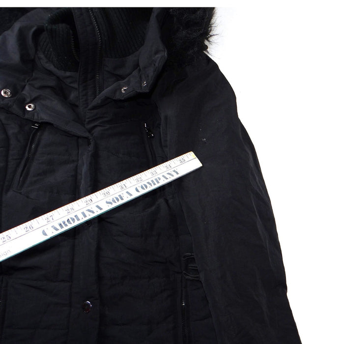 Esprit Black Faux Fur Trim Hooded Belted Winter Jacket Coat Women Size L6