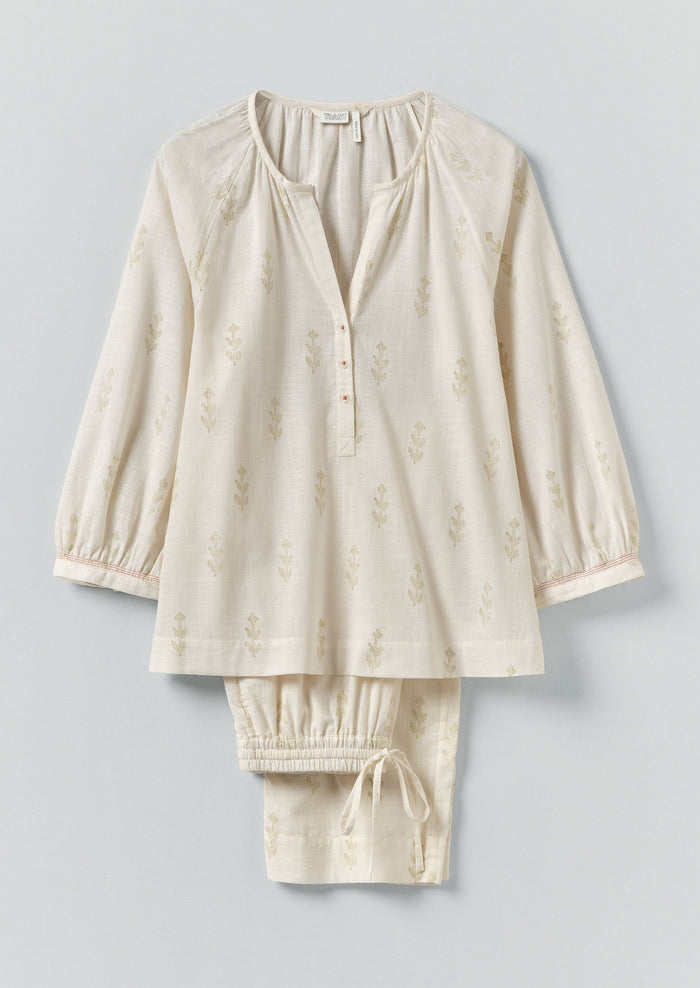 Etched Sprig Print Pyjamas | Ecru/Citrine