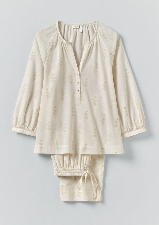 Etched Sprig Print Pyjamas | Ecru/Citrine