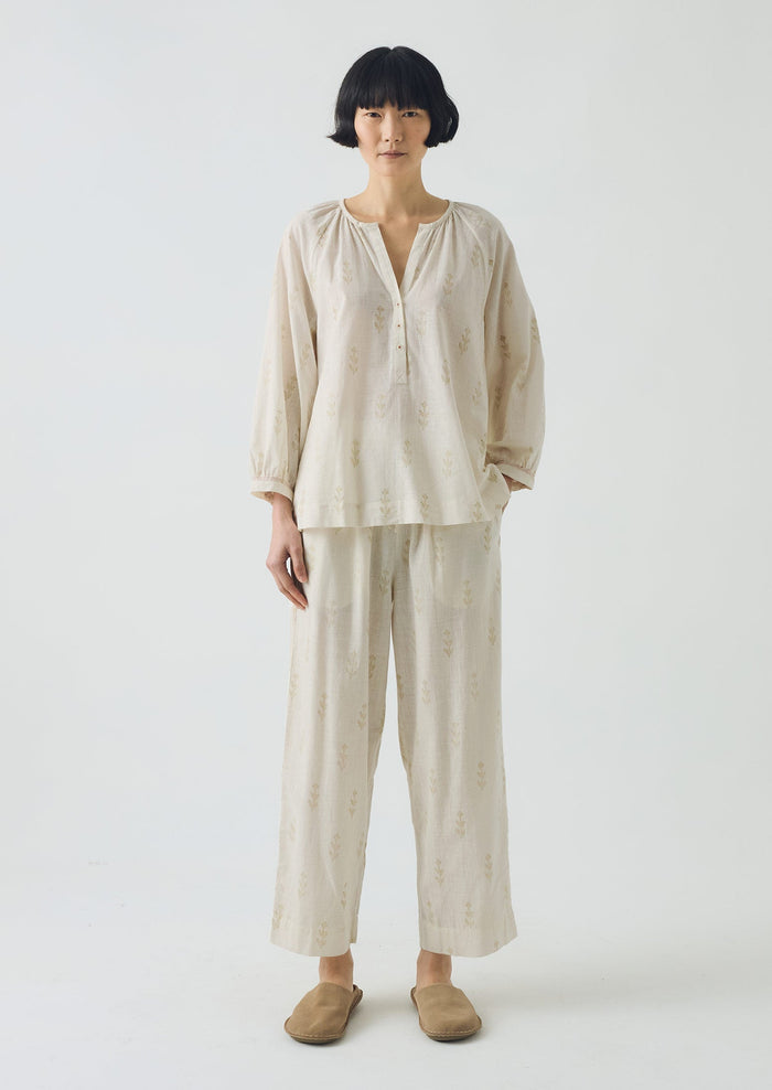 Etched Sprig Print Pyjamas | Ecru/Citrine
