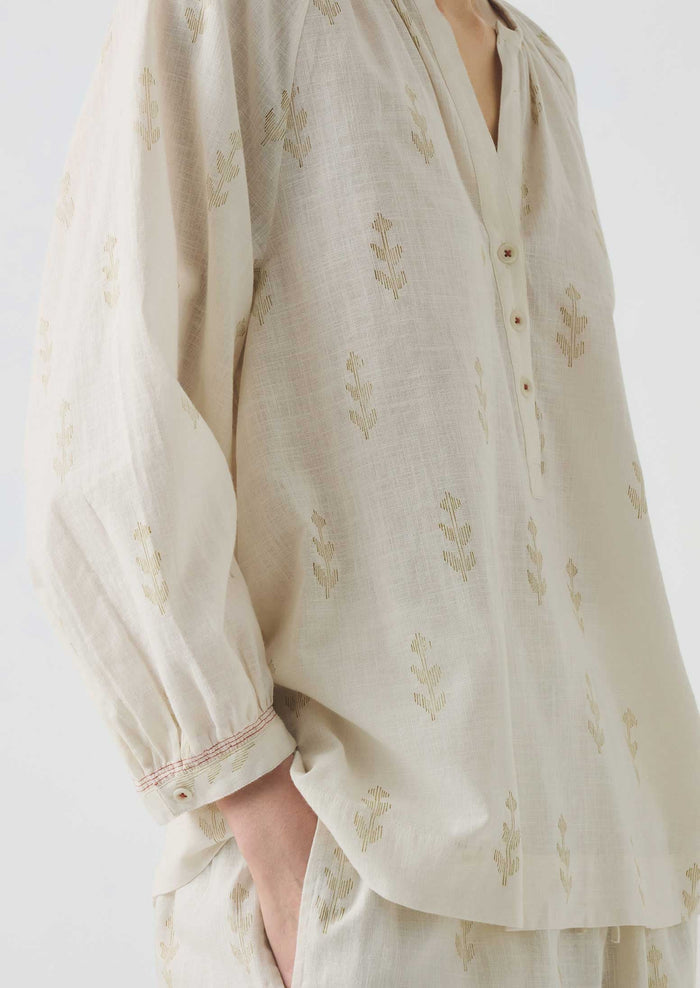 Etched Sprig Print Pyjamas | Ecru/Citrine