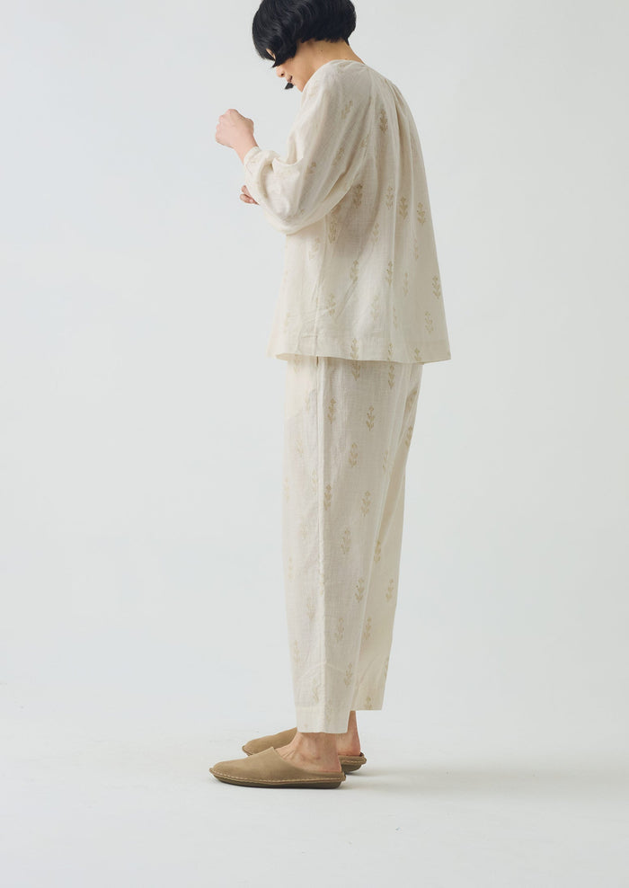 Etched Sprig Print Pyjamas | Ecru/Citrine
